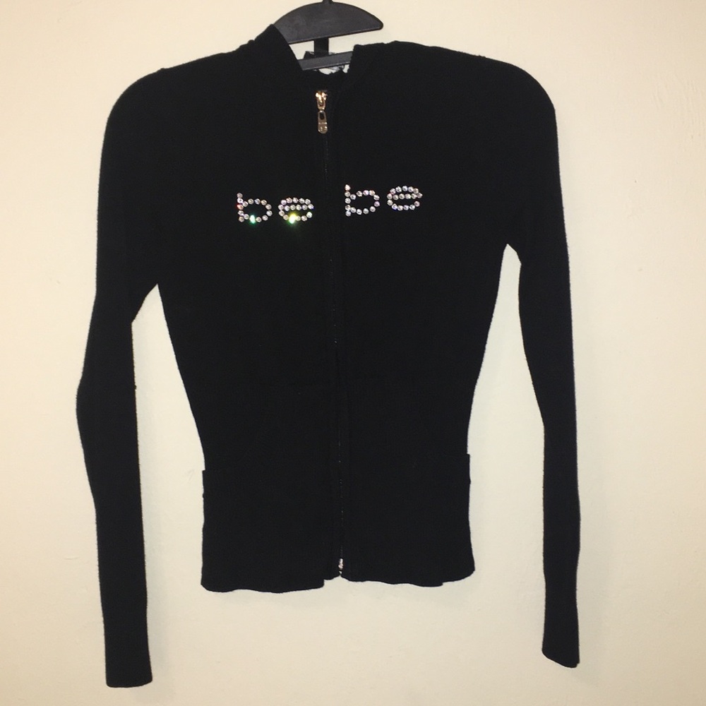 BEBE| Rhinestone Logo Black Hoodie S